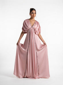 Lara Baby Pink Gathered Embellished Flowing Gown