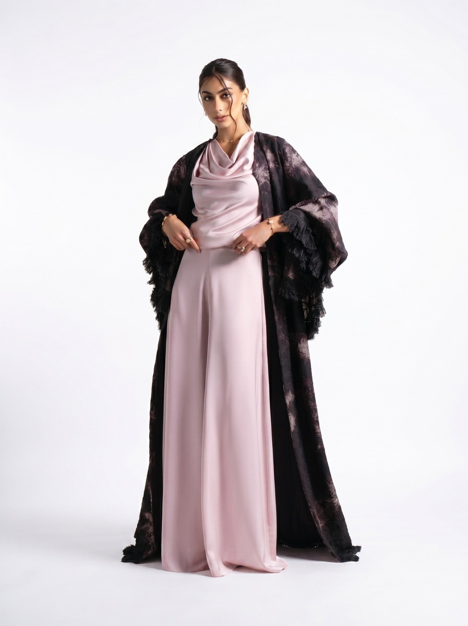 Layana Pink Quartz Cowl Neck Wide Leg Pantsuit
