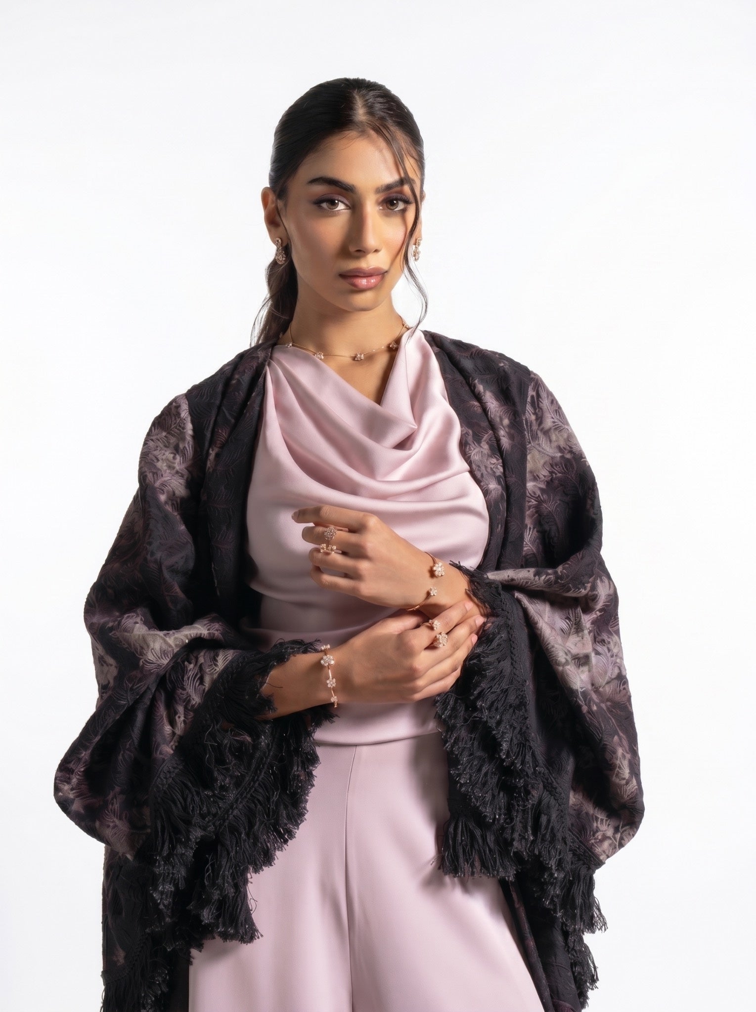 Layana Pink Quartz Cowl Neck Wide Leg Pantsuit
