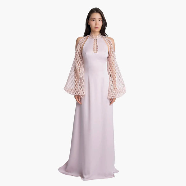 Treasa Dress showcasing a fitted bodice and flowing A-line skirt, part of the luxury Pearl Collection, perfect for evening wear.