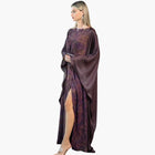 Asha Set - Plum Abstract Cape Dress | Satin Gown featuring a sleeveless satin gown with a dramatic plum cape and thigh-high slit, ideal for galas.