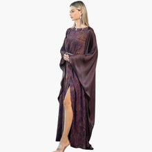 Asha Set - Plum Abstract Cape Dress | Satin Gown featuring a sleeveless satin gown with a dramatic plum cape and thigh-high slit, ideal for galas.