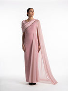 Meghan Pink Quartz Velvet Chiffon Beaded Gown