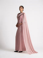 Meghan Pink Quartz Velvet Chiffon Beaded Gown