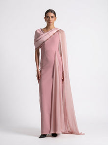 Meghan Pink Quartz Velvet Chiffon Beaded Gown