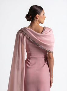Meghan Pink Quartz Velvet Chiffon Beaded Gown