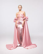 Aphrodite Rose Sequin Strapless Cape Gown, front view | Helen of Troy SS27 | Maison MOOEi
