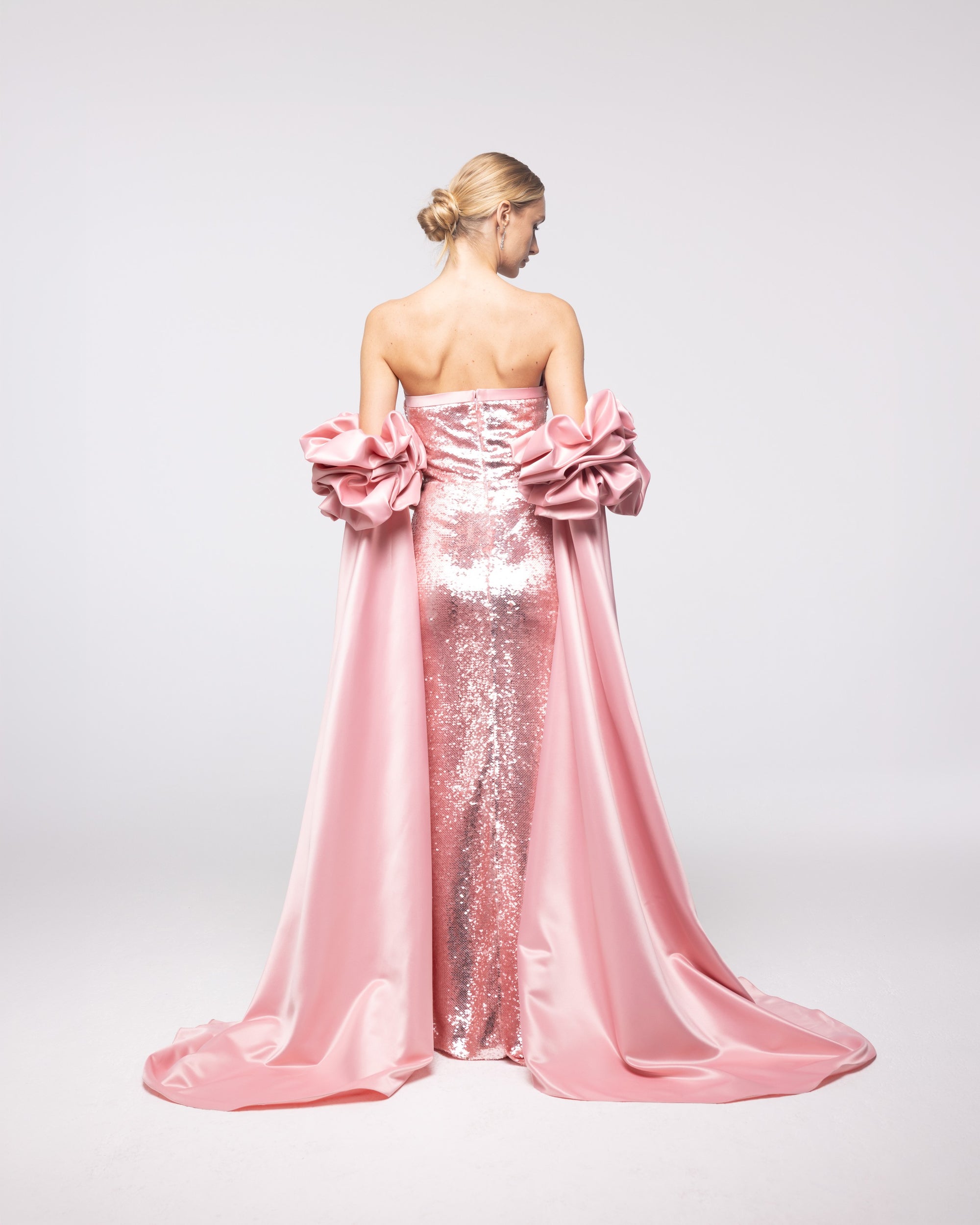 Aphrodite Rose Sequin Strapless Cape Gown, back view | Helen of Troy SS27 | Maison MOOEi