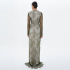 Athena Olive Lace Wrap Gown with Satin Sash, back view | Helen of Troy SS27 | Maison MOOEi