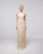 Aurelia Champagne Beaded Fringe Gown, front view | Helen of Troy SS27 | Maison MOOEi