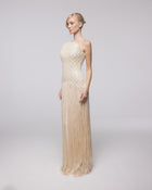 Aurelia Champagne Beaded Fringe Gown, front view | Helen of Troy SS27 | Maison MOOEi