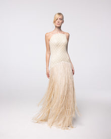 Aurelia Champagne Beaded Fringe Gown, front view | Helen of Troy SS27 | Maison MOOEi