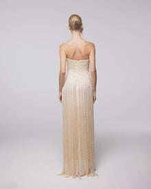 Aurelia Champagne Beaded Fringe Gown, back view | Helen of Troy SS27 | Maison MOOEi