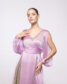 Semele Lilac Chiffon Gold Brocade Gown, close up detail | Helen of Troy SS27 | Maison MOOEi