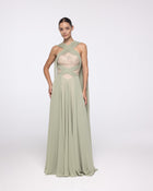 Atlanta Sage Green Crystal Halter Gown, front view | Helen of Troy SS27 | Maison MOOEi