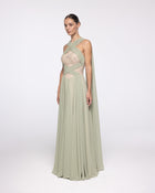 Atlanta Sage Green Crystal Halter Gown, front view | Helen of Troy SS27 | Maison MOOEi