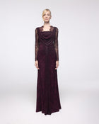 Nemesis Aubergine Lace Hooded Cowl Gown, front view | Helen of Troy SS27 | Maison MOOEi