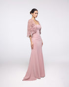 Dawn Blush Crepe Gown with Embroidered Capelet, front view | Helen of Troy SS27 | Maison MOOEi