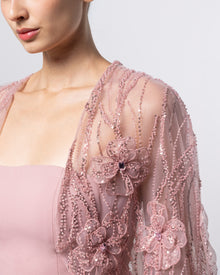 Dawn Blush Crepe Gown with Embroidered Capelet, close up detail | Helen of Troy SS27 | Maison MOOEi