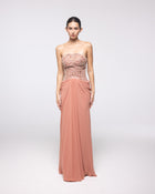 Evenstar Terracotta Beaded Strapless Gown, front view | Helen of Troy SS27 | Maison MOOEi