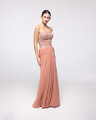 Evenstar Terracotta Beaded Strapless Gown, front view | Helen of Troy SS27 | Maison MOOEi
