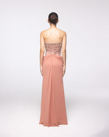 Evenstar Terracotta Beaded Strapless Gown, back view | Helen of Troy SS27 | Maison MOOEi