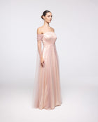 Echo Blush Tulle Off Shoulder Cape Sleeve Gown, front view | Helen of Troy SS27 | Maison MOOEi