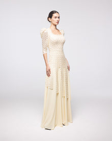 Heiress Champagne Scalloped Lace Gown, front view | Helen of Troy SS27 | Maison MOOEi