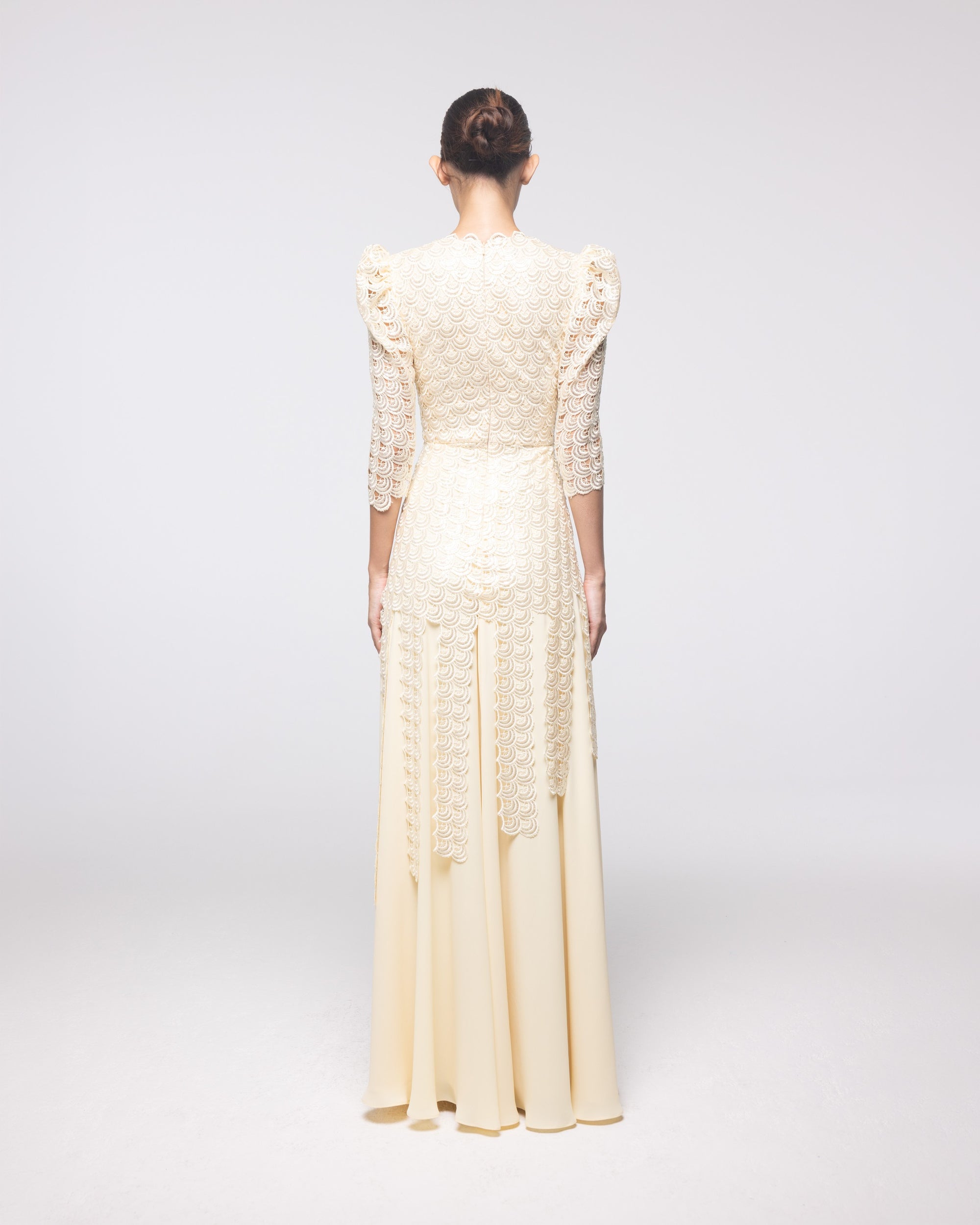 Heiress Champagne Scalloped Lace Gown, front view | Helen of Troy SS27 | Maison MOOEi