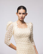 Heiress Champagne Scalloped Lace Gown, close up detail | Helen of Troy SS27 | Maison MOOEi