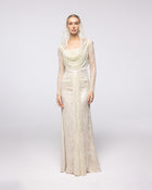 Heirloom Buttercream Floral Lace Cowl Gown, front view | Helen of Troy SS27 | Maison MOOEi