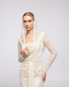 Heirloom Buttercream Floral Lace Cowl Gown, close up detail | Helen of Troy SS27 | Maison MOOEi