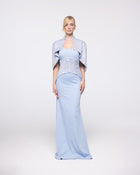 Horizon Powder Blue Strapless Gown with Capelet, front view | Helen of Troy SS27 | Maison MOOEi