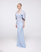 Horizon Powder Blue Strapless Gown with Capelet, front view | Helen of Troy SS27 | Maison MOOEi