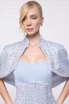 Horizon Powder Blue Strapless Gown with Capelet, close up detail | Helen of Troy SS27 | Maison MOOEi