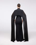 Cassiopeia Black Lace High Neck Cape Gown, back view | Helen of Troy SS27 | Maison MOOEi