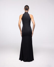 Cassiopeia Black Lace High Neck Cape Gown, back view | Helen of Troy SS27 | Maison MOOEi