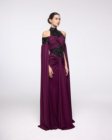 Reverence Wine Plum Lace High Neck Gown, front view | Helen of Troy SS27 | Maison MOOEi