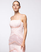 Reverie Blush Tiered Fringe Gown, close up detail | Helen of Troy SS27 | Maison MOOEi