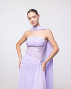 Calliope Lavender Ruched Embroidered Gown, close up detail | Helen of Troy SS27 | Maison MOOEi
