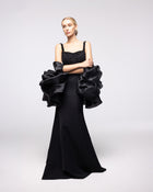 Sovereign Black Beaded Organza Stole Gown, front view | Helen of Troy SS27 | Maison MOOEi