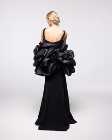 Sovereign Black Beaded Organza Stole Gown, back view | Helen of Troy SS27 | Maison MOOEi