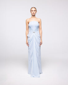 Thalassa Powder Blue Strapless Corset Gown, front view | Helen of Troy SS27 | Maison MOOEi