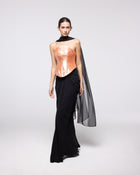 Andromeda Black Coral Sequin Corset Gown, front view | Helen of Troy SS27 | Maison MOOEi