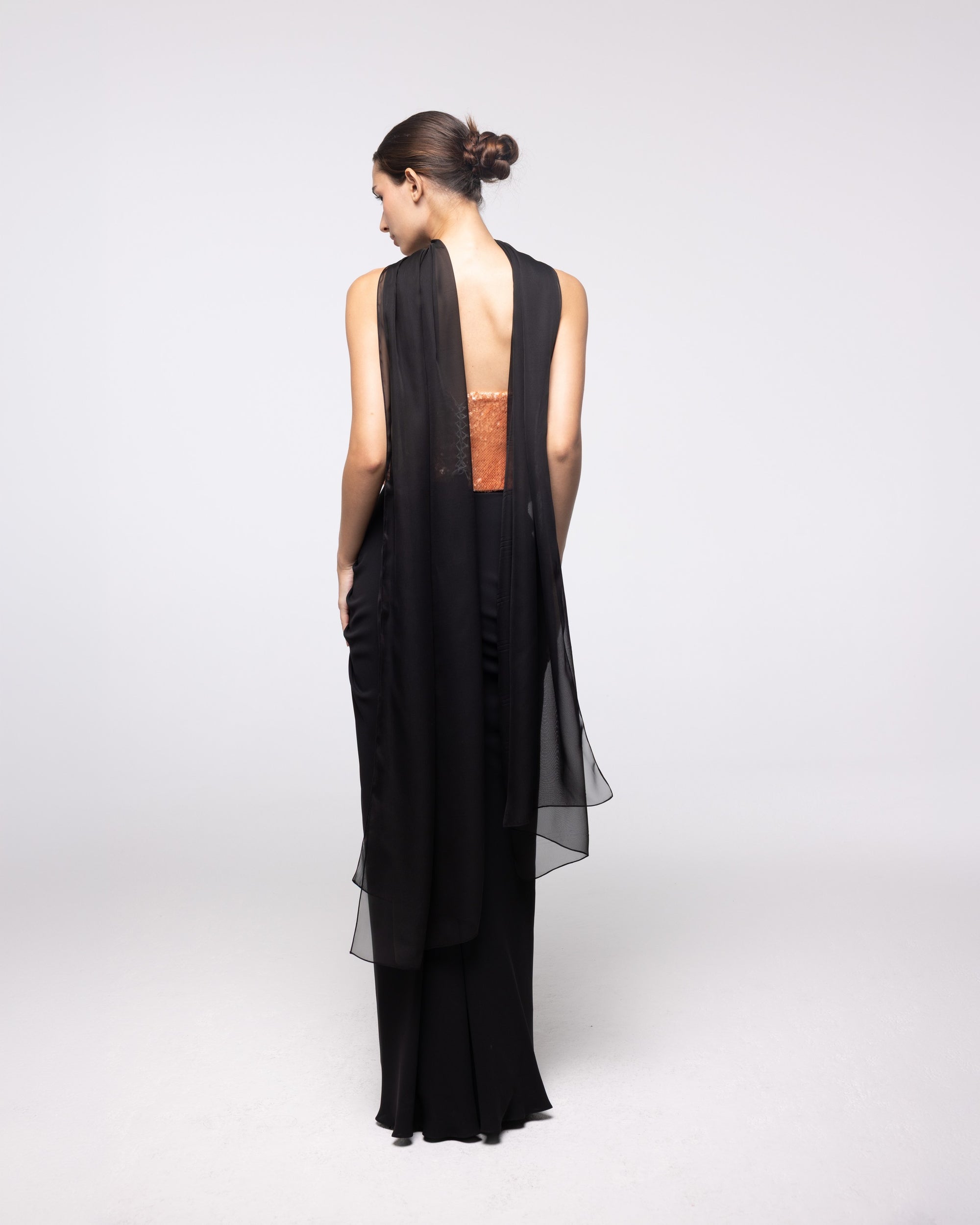 Andromeda Black Coral Sequin Corset Gown, back view | Helen of Troy SS27 | Maison MOOEi