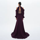 Vesper Plum Draped Halter Shimmer Bodice Gown, back view | Helen of Troy SS27 | Maison MOOEi