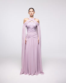 Ariadne Lavender Chiffon Halter Cape Gown, front view | Helen of Troy SS27 | Maison MOOEi
