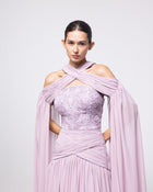 Ariadne Lavender Chiffon Halter Cape Gown, close up detail | Helen of Troy SS27 | Maison MOOEi