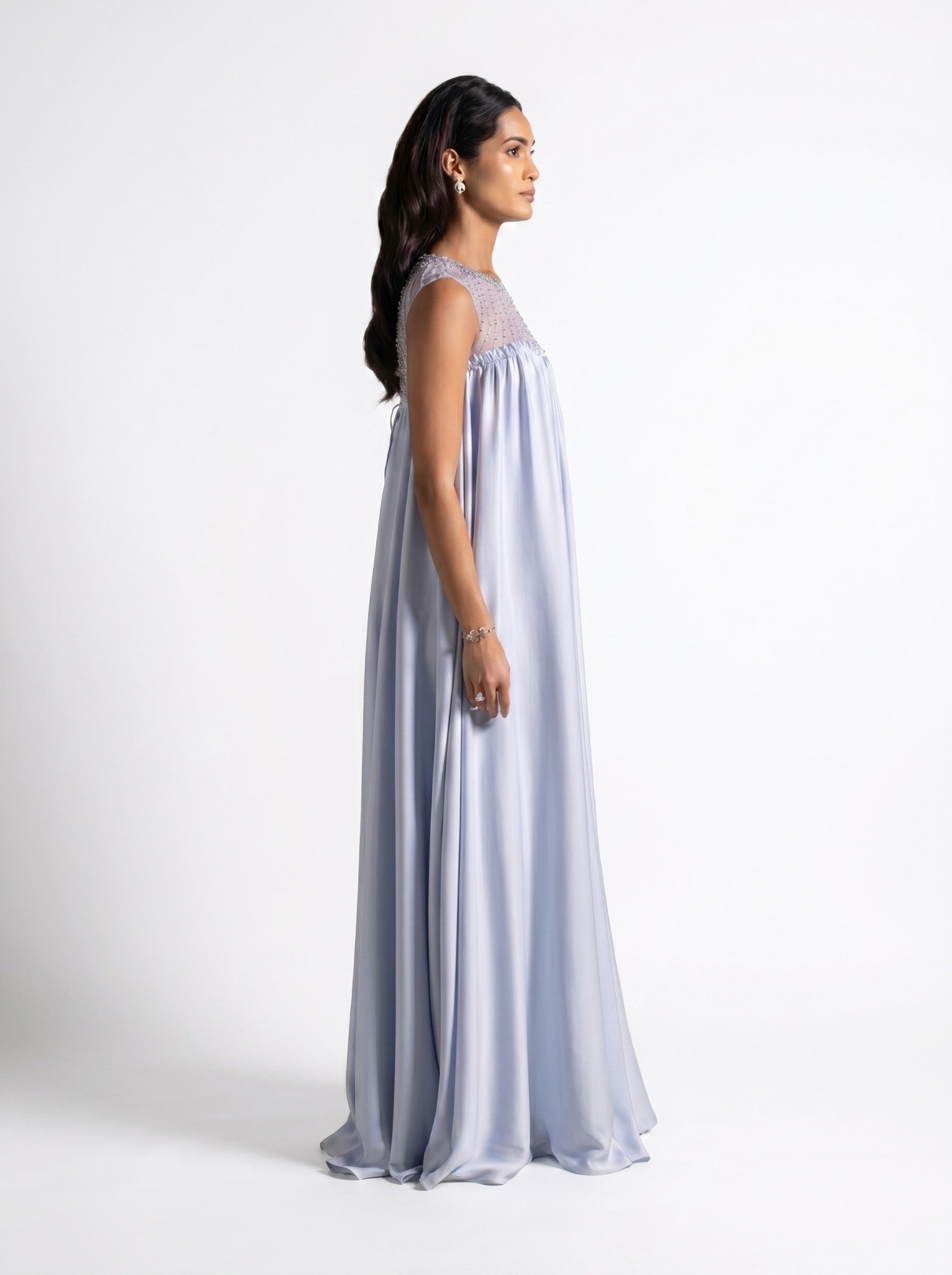 Noor Baby Blue Sheer Embroidered Free Flowing Gown