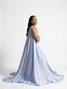 Noor Baby Blue Sheer Embroidered Free Flowing Gown
